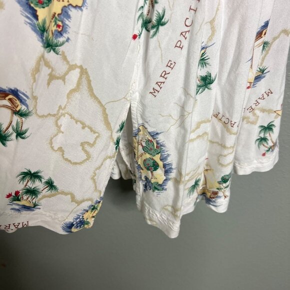 Vintage Full Button Midi Skirt Tropical Map Ocean Voyage Print w/ Pockets L - Picture 6 of 7